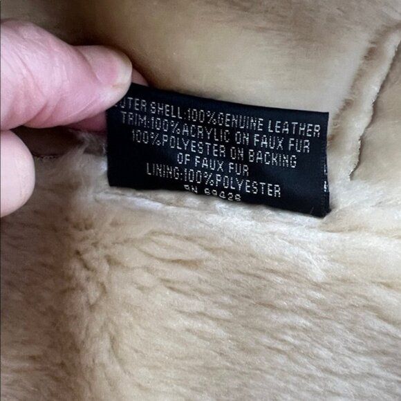 WILSONS LEATHER Maxima Genuine Suede Faux Fur Trim Fitted Jacket Tan Large - Picture 13 of 13